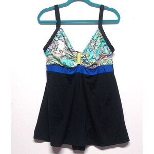 It Figures Swimsuit Sz 18W Slender Thighs Tummy Thinner Paisley swimdress EUC